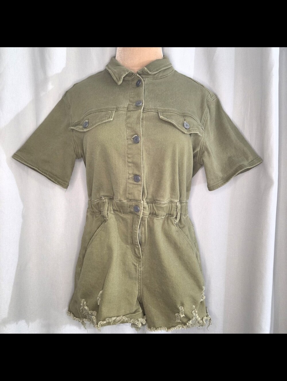 Two Fly Olive Green Short-Sleeve Utility Romper Shorts Size Medium - Picture 1 of 9